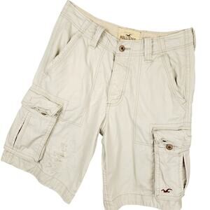 Vintage Hollister Men's Cargo Shorts Sz 31 Khaki Button Fly Distressed Baggy